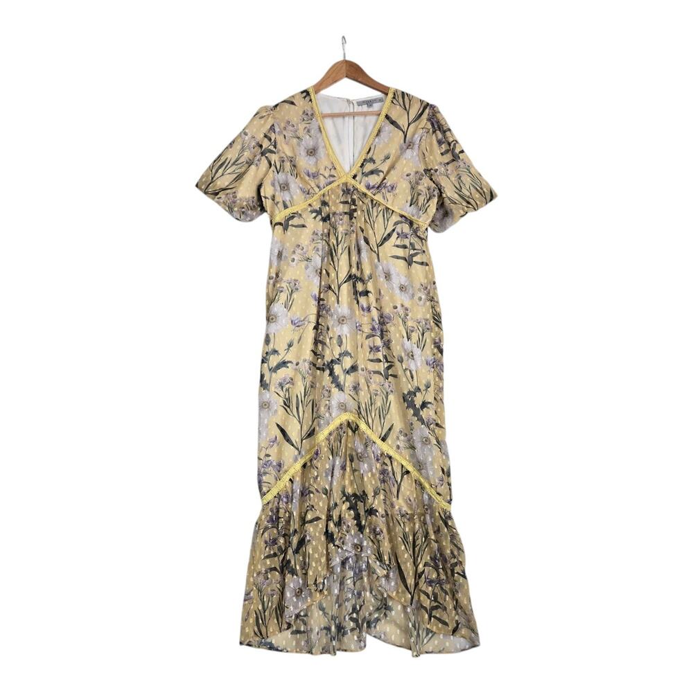Hope & Ivy Maternity Dress Size 16* Yellow Floral Swiss Dot Hi Low Cottagecore
